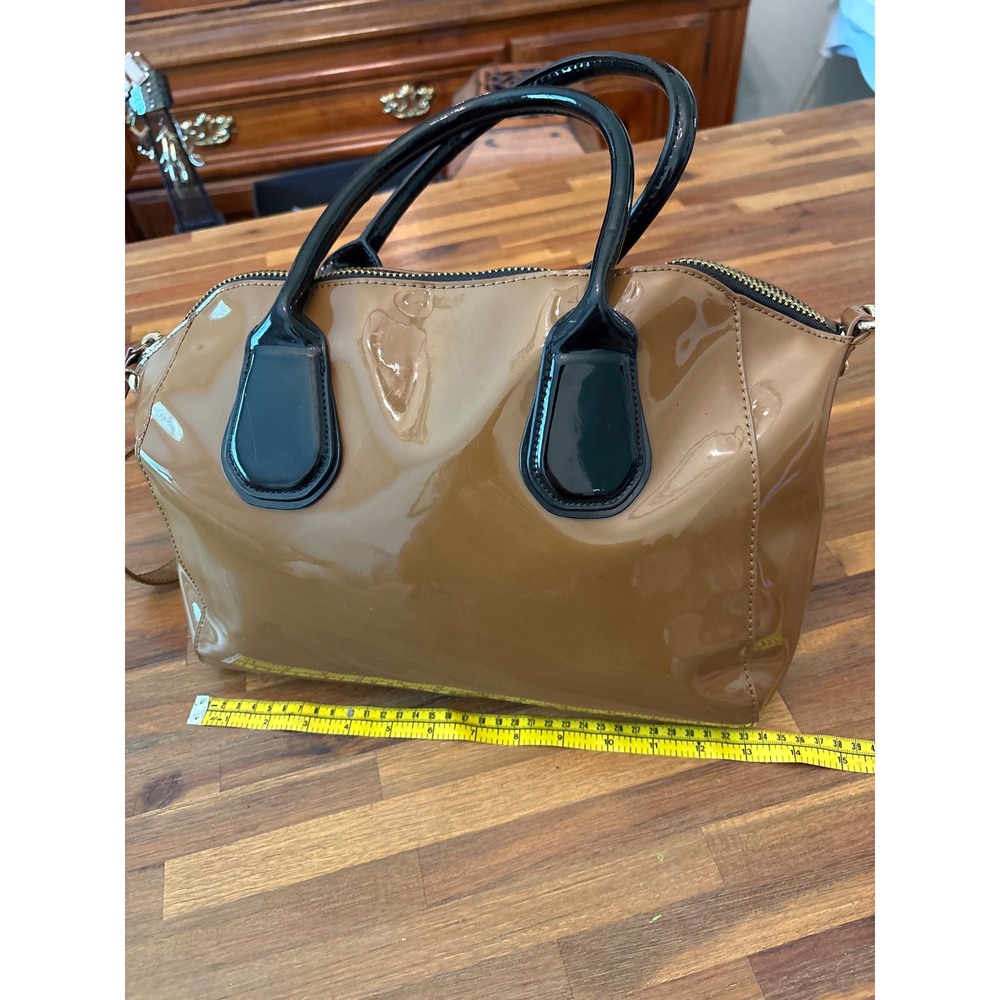 Gianni Bini Satchel Bag Women Medium Tan Excellent Patent Crossbody Two-Tone